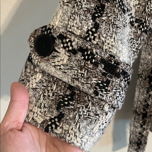 BKE Women Black and White Hooded Checkered Tweed Belted Pea Coat LRG Y2K Preppy - Picture 9 of 16